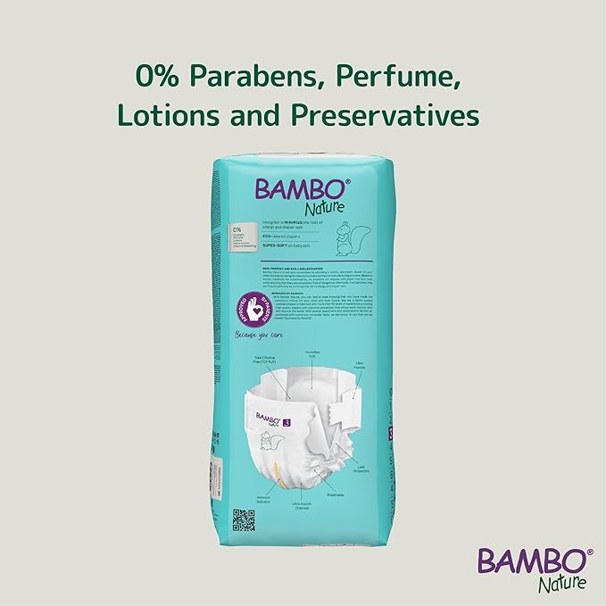 Bambo Nature Hypoallergenic Baby Diapers, Eco-Labeled Diapers, Enhanced Leakage Protection, Totally Chlorine-Free, Skin Friendly, and Super Absorbent - Size 3 (156 Count)