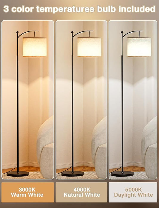 Ambimall 60" Floor Lamps for Living Room with 3 Color Temperatures, Standing Lamp Tall with Adjustable Linen Shade, Tall Lamps for Living Room Bedroom Office Classroom Dorm Room, 9W Bulb Included