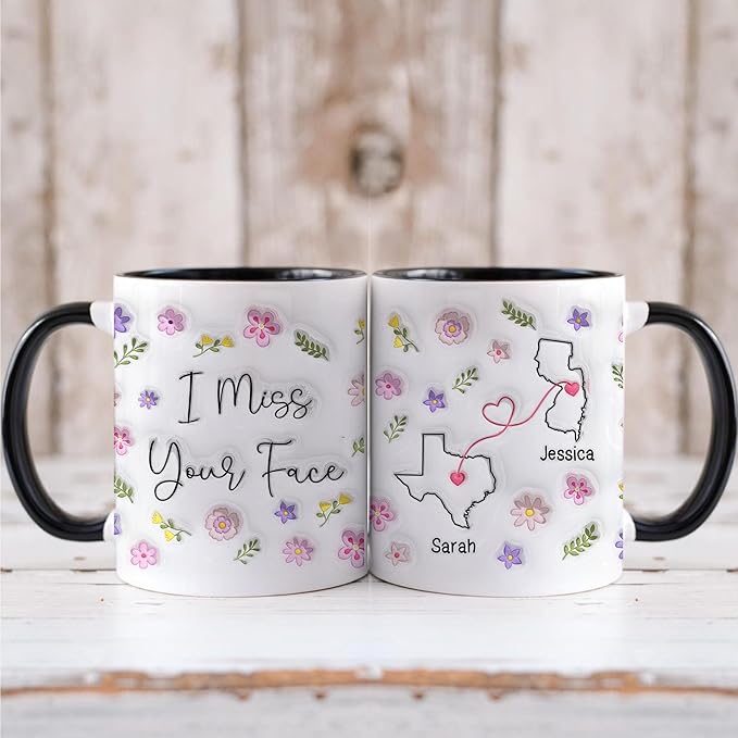 Personalized I Wish We Lived Closer Mug, I Miss Your Face Coffee Mug, Custom State To State Mugs With Name, Floral Decorations Mug Gift, Gifts For Friends, Gifts For Mother From Son Daughter