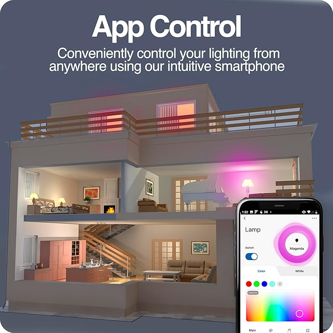 Intermatic ABRA BR30 Wi-Fi Smart Bulb, 750 Lumens - Voice Controlled RGB Color Changing LED, Compatible with Alexa & Google Home - Timers & Schedules, 2.4 GHz Wi-Fi Only, No Hub Required - 4 Pack