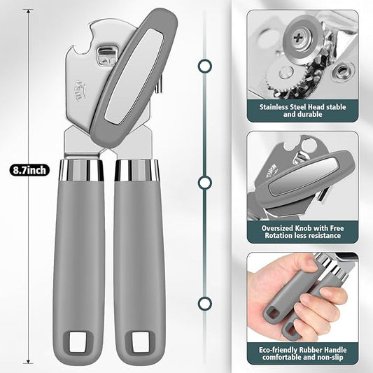 Multifunctional Heavy Duty Can Opener Manual Smooth Edge Can Opener and Bottle Openers with Magnet Durable Sharp Cutting Blade Comfortable Handle Big Effort-Saving Knob Kitchen Tool