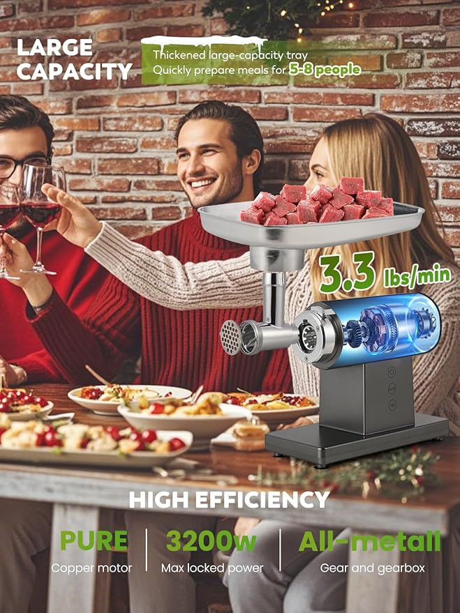 Meat Grinder Electric 3200W Meat Mincer Chopper Machine Multifunctional with Cutting Blade 3 Grinding Plates 3 Sausage Stuffers Kubbe Kit Juicer Cheese Grater Veggie Shredder