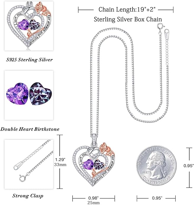 Iefil Christmas Gifts for Wife Women - 925 Sterling Silver Double Birthstone Necklace, Anniversary Birthday Gifts for Women, Jewelry Gift for Wife Girlfriend Mom Her