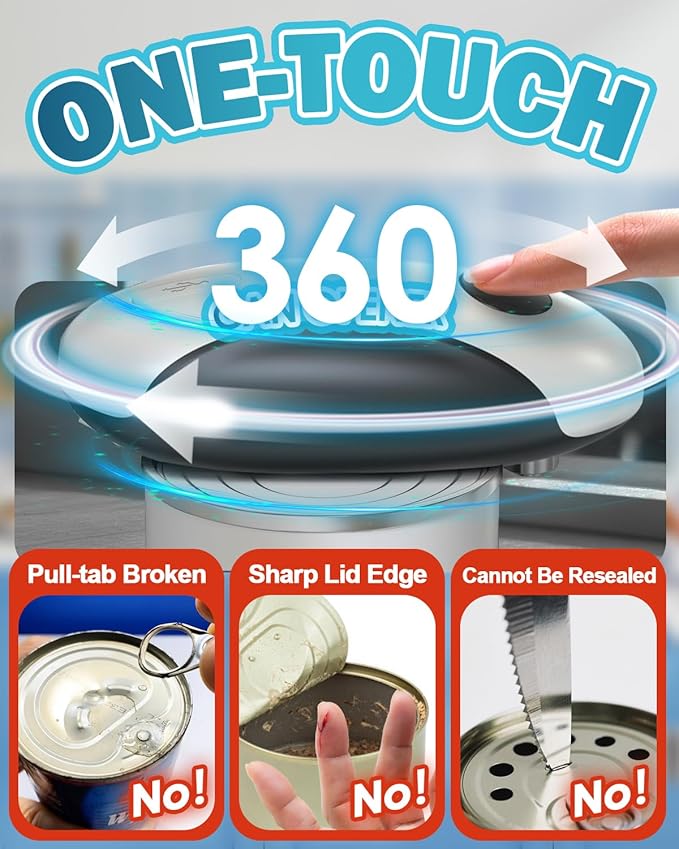 Electric Can Opener, One-Touch Automatic Hands Free Can Opener, Smooth Edge, Rechargeable Cordless Can Opener Fits Most Cans, Great for Seniors & Arthritis