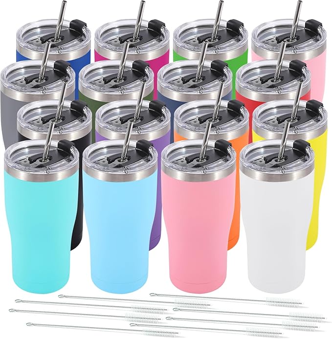 Dongni 20oz Tumbler with Lid Stainless Steel Tumblers Bulk, Double Wall Vacuum Insulated Coffee Travel Mug Powder Coated Tumbler（Mix 16 pack）