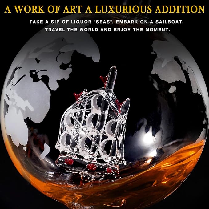 PONPUR Whiskey Globe Decanter, Gifts for Men Dad Him Stocking Stuffers, Anniversary Birthday Gift for Husband Boyfriend Brother Grandpa, Unique Housewarming Presents Whisky Bourbon Decanter, 1000ml