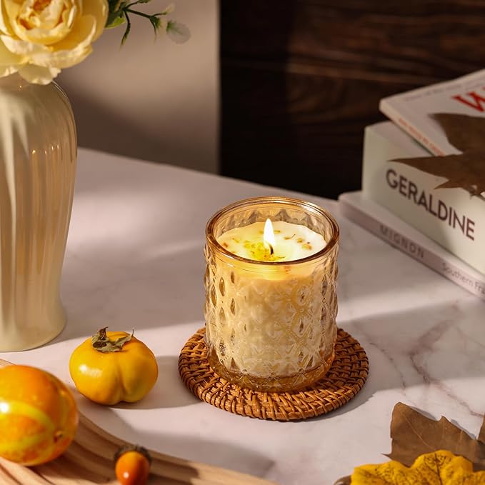 2 Pack Pumpkin Scented Candles for Home Decor, 6.5oz Natural Soy Wax Fall Candle Aromatherapy Jar Candles, Housewarming Gift for Women