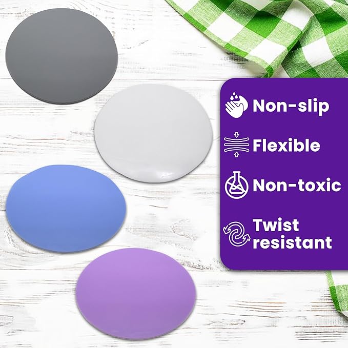 Jar Opener Gripper Pads (Pack of 4) - Round Non Slip Grippers for Jars, Lids & Bottles - Multipurpose Silicone Jar Lid Openers for Opening Jars for Weak Arthritic Hands & Seniors,