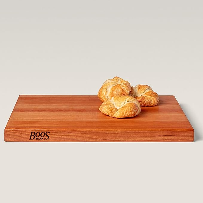 John Boos R-Board Series Rectangular Wooden Cherry Cutting Board 20”x15” – 1.5” Thick, 10-lb Reversible Butcher Block with Edge-Grain & Finger Grips – Made in the USA