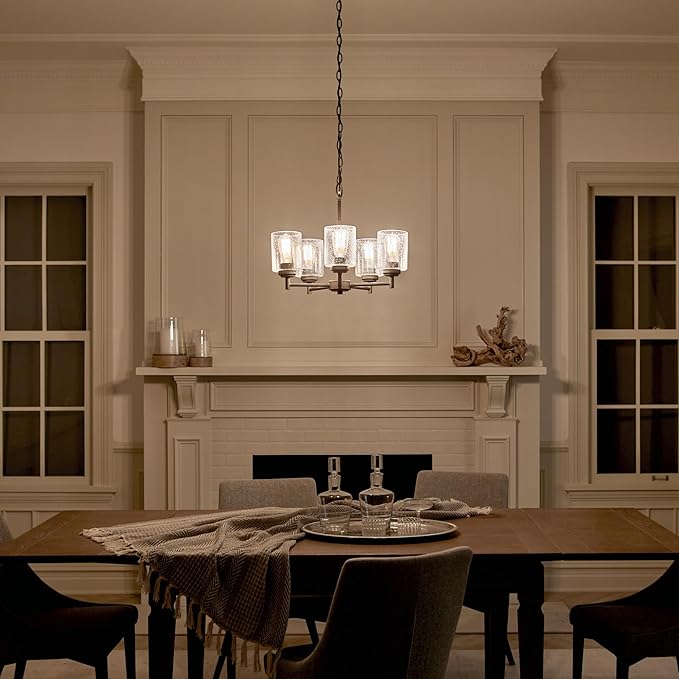 Kichler Winslow 19.75" Chandelier in Olde Bronze®, 5-Light Chandelier for Dining Room, Living Room, or Bedroom, Clear Seeded Glass, (19.75" W x 16" H), 44030OZ
