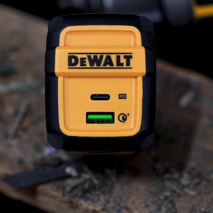 DEWALT Heavy Duty 49.5W Dual USB & USB C Charger Block (Cable Not Included), USBC Power Adapter, 2 Port Compact Foldable Fast Wall Charger for iPhone 17/16/15/14 Galaxy Pixel 4/3 iPad - Black & Yellow