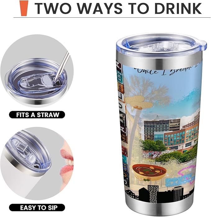 20oz Insulated Tumbler South Carolina State Coffee Mug, United States Map Travel Mug Landmark, Birthday Gifts Cute Custom Tumbler Cups with Lid and Straw Gifts for Mom
