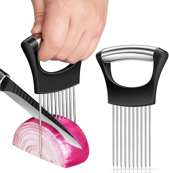 2025 Premium Onion Slicer, Stainless Steel Onion Holder for Slicing Onion, Kiwifruit, Tomatoes, Avocados, Eggs, Lemon, Meat, Third Generation Onion Cutter
