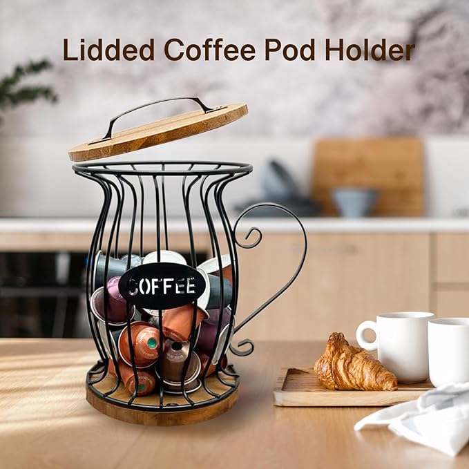 Coffee Pods Holder Organizer, Large Capacity Nespresso Storage and Organization Creamer Container Basket for Kitchen Counter Countertop Office Kpop Desktop Stand organizador de cafe (with Lid)