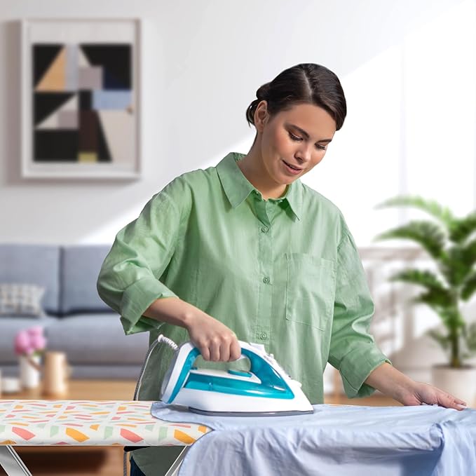 Ironing Board, Heat Resistant Cover Iron Board with Steam Rest, Non-Slip Foldable Ironing Stand. Heavy Sturdy Metal Frame Legs Iron Stand(13 * 34 * 53 Inches) (Geometric White)