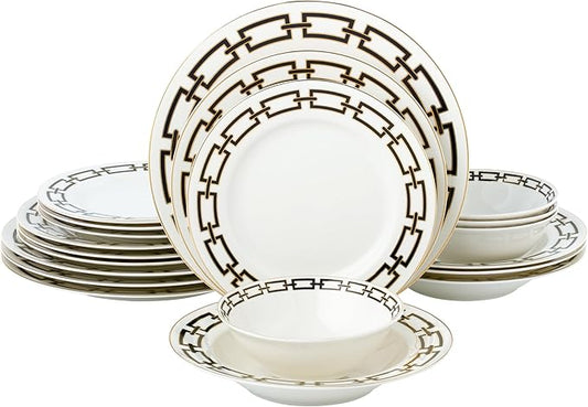 Joseph Sedgh Collection “Abbey” 20-Piece Bone China Dinnerware Set, Service for 4, Black and Gold Chain