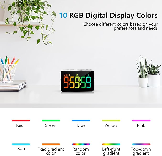 (2 Packs) Rechargeable Timers，Digital Kitchen Timer with 10 Dynamic RGB Color, Magnetic Classroom Timer with Countdown/up with 5”LED Display 3 Brightness 4 Volume Adjustable