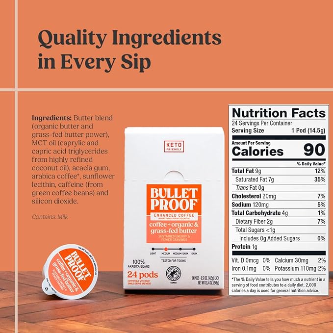 Bulletproof Coffee + Organic Grass-Fed Butter Single-Serve Pods, 10 Count, Keto Coffee, All-in-one Recipe with MCT Oil and Butter, Packaging May Vary (Pack of 2)