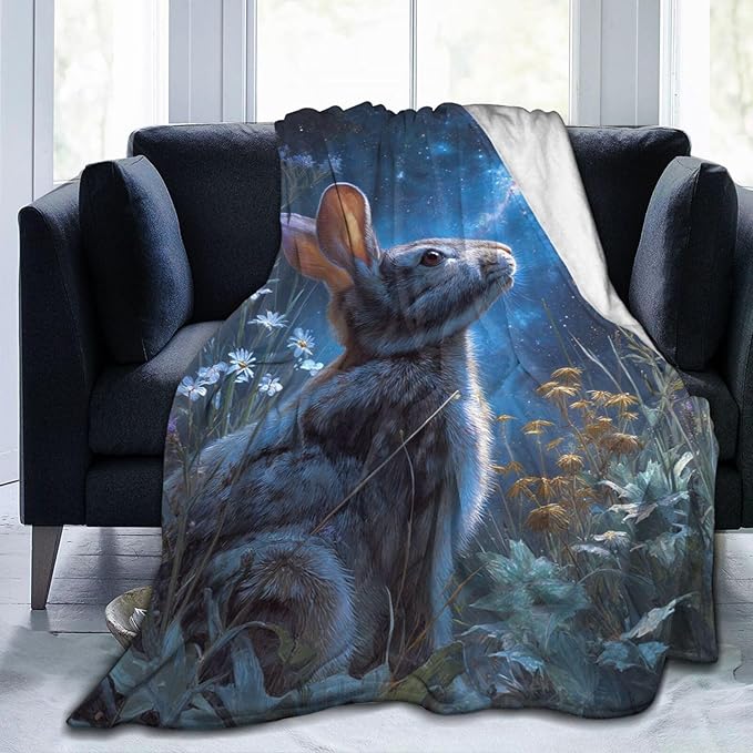 Rabbit Blanket Gifts for Girls Boys Galaxy Rabbit Throw Blankets Cozy Plush Fleece Flannel Fuzzy for Women Men Decor 80"X60"