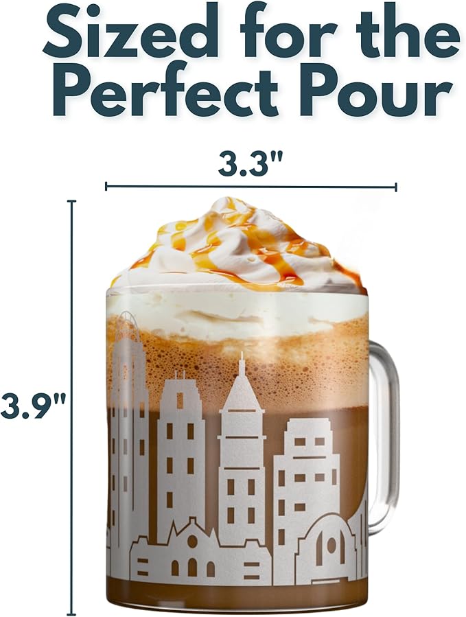Greenline Goods – Cincinnati, OH Skyline Glass Coffee Mugs (Set of 2), 15 oz – Etched Wrap Design