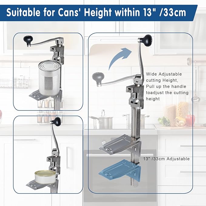 Commercial Can Opener Heavy Duty for 11100, 19”/48cm Heavy Duty Table Mount Manual Can Opener for Cans Up to 13” Tall, Plated Steel Base Stainless Steel Blade Can Opener