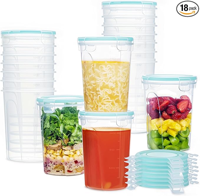 Vtopmart 18 Pack 32oz Deli Containers with Airtight Lids, Soup Containers for Take-out, Plastic Food Storage Containers for Meal Prep, Salad, Fruit, Lunch, Microwave/Dishwasher/Freezer Safe