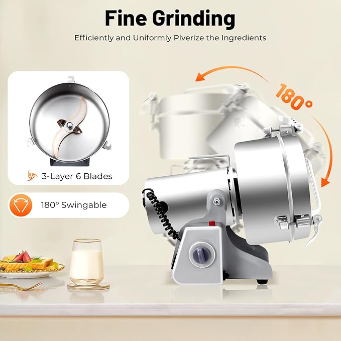 2500g Electric Grain Grinder Mill, 4500W Dry Cereals Pulverizer Commercial Superfine Grinding Machine High Speed Multi-Function Grain Grinder 50-300 Mesh Timing 1-5 Minutes (2500g/4500W)