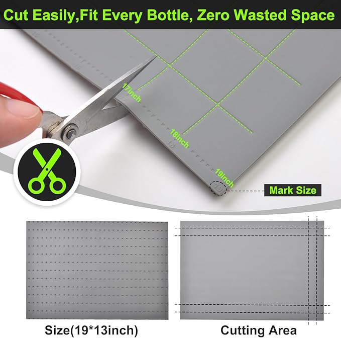 Gosmol Spice Drawer Organizer insert, Adjustable & Non-Slip Silicone Spice Drawer Liner, in Drawer Spice Organizer for Seasoning Jars and Spices Bottles -Grey