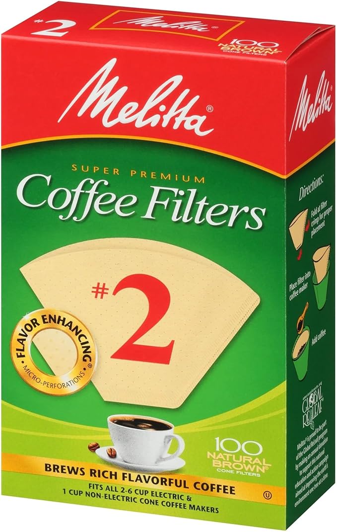 Melitta 622752 #2 Natural Brown Cone Coffee Filters 100 Count (2pack)