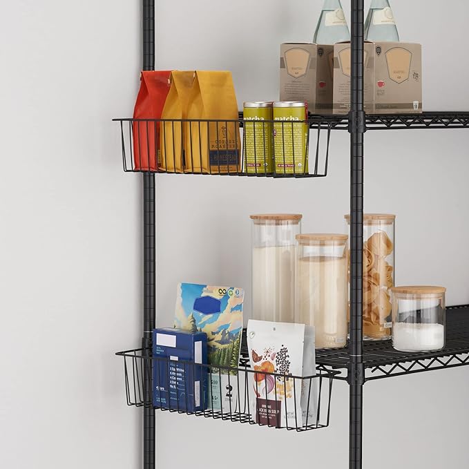 TRINITY 21-Inch Metal Hanging Basket to Use With Shelf Units and Storage Racks for Garage, Kitchen, and Closet Organization, NSF Certified, 20 Pound Capacity, Black, 2-Pack