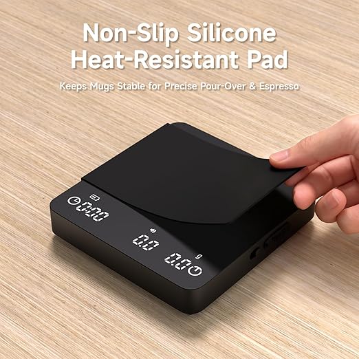 Coffee Scale, 2kg/0.1g High Precision Mini Coffee Scale with Timer, Rechargeable, for Espresso and Pour-Over Coffee