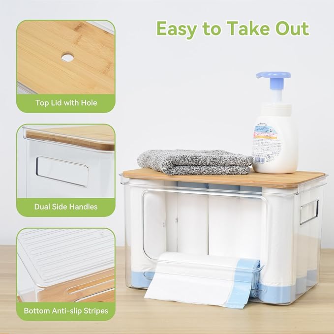 OTraki 3 Pack Trash Bag Holder Dispenser with Lid Plastic Garbage Bag Holder Dispenser Stackable & Wall-mounted, Trash Bags Dispenser Under Sink for Kitchen, Pantry Cabinet Organizer and Storage