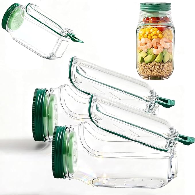 The Original Salad Pod,Original Mason Jar Side Open, Mason Jar, Jars With Lids Meal Prep,Suitable for Home, Outdoor and Travel (Salad Pod (2pcs))