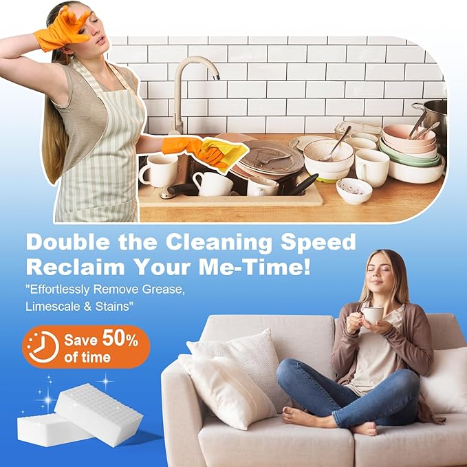 50 Ct Thick Melamine Sponges 1.18in - Sink, Bathtub & Tile Cleaner(Ultra-Durable)