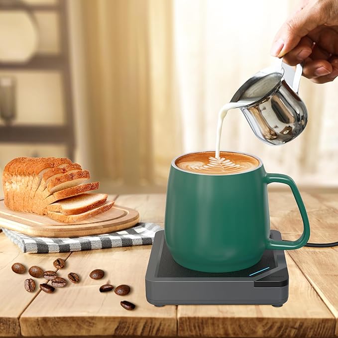 Coffee Mug Warmer Set: Coffee Warmer for Desk Auto Shut Off Candle Warmer Plate Electric Beverage Coffee Cup Warmer Heated Coffee Mug for Coffee,Tea, Milk Up to 131°F/55°C (Green)