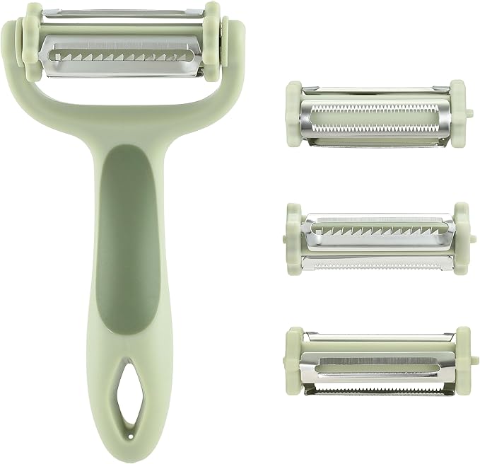 Chef’s Path Tri-Blade Y Peeler – Stainless Steel Fruit Peelers for Kitchen – Vegetable Slicer Kitchen Tools with Standard Peeler Blade, Serrated Peeler, Julienne Peeler and Pointed Blemish Remover