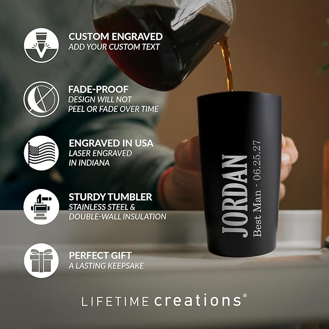 Lifetime Creations Engraved Personalized Groomsman Tumbler (Matte Black) 20 oz - Stainless Steel Coffee Travel Mug Gift