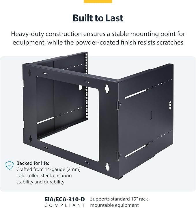 StarTech.com 2-Post 8U Wall Mounted Rack, Adjustable Depth up to 16in, for 19-inch Server/Data/Networking Equipment, Max 88lb
