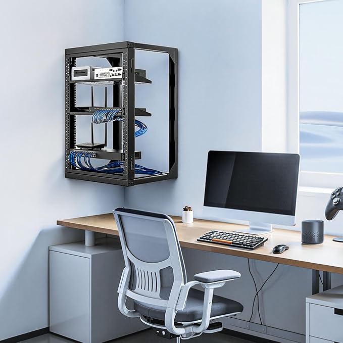 VEVOR 15U Open Frame Server Rack, Free Standing or Wall Mount Rack with 180 Degrees Gate Swing, Network Rack for 19" IT Equipment & A/V Devices
