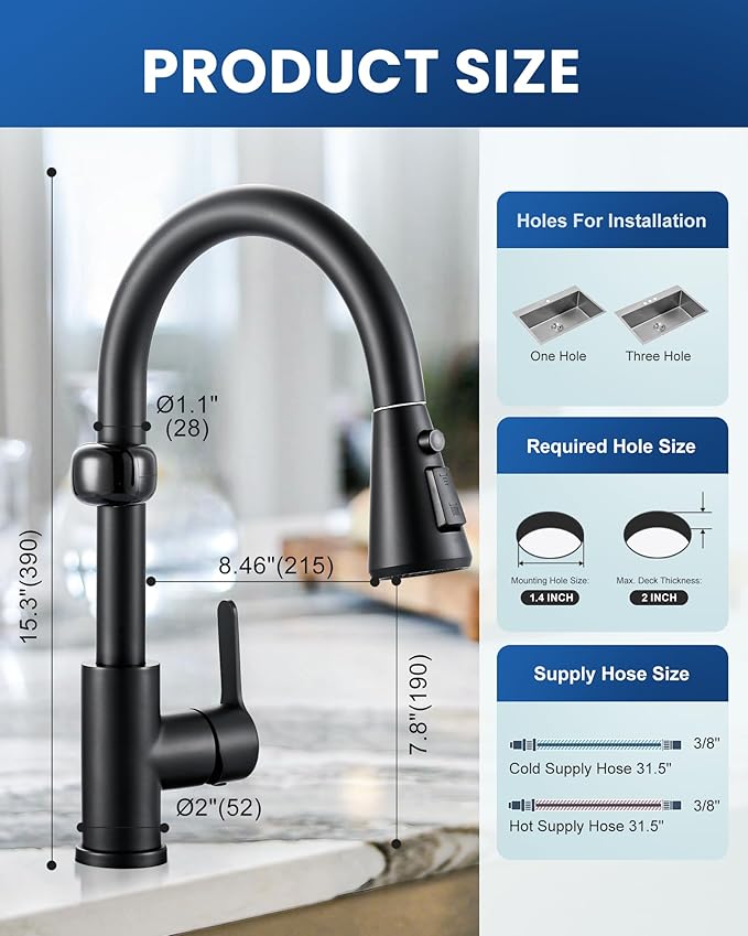 Touchless Kitchen Faucet Motion Sensor - Activated Smart Hands Free Kitchen Faucets with Pull Down Sprayer Single Handle Kitchen Sink Faucet,Matte Black