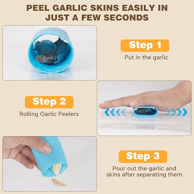 Cook Guy 304 Stainless Steel Garlic Press Rocker Set - Premium Garlic Mincer, Crusher, Peeler and Scraper Tool for Effortless Mincing - Comfortable Grip Garlic Grinder (Silver)