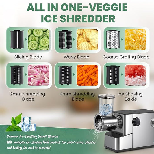 Huanyu Meat Grinder Electric 3200W Max Power Heavy Duty, Ice Shaver and Veggie Shredder, 2 Blades, 3 Plates, Sausage Tubes and Kubbe Kit Built-in Storage #10 Outlet for Home Use