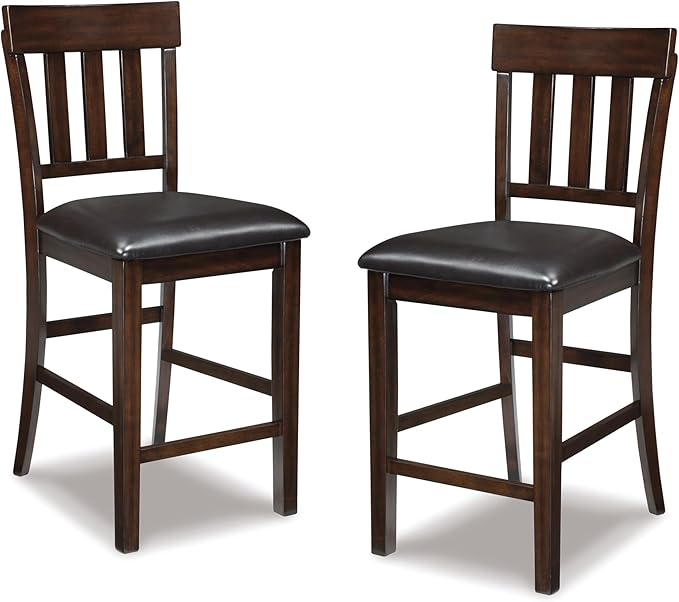 Signature Design by Ashley Haddigan Upholstered Barstool, 2 Count, Slat Back Design, Cushioned Seat, Wood, 25.5" H, Dark Brown