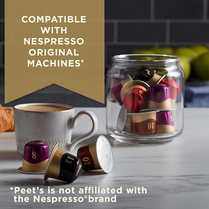 Peet's Coffee, Medium Roast Espresso Capsules, Compatible with Nespresso Original Machines - Big Bang, Intensity 9, 100 Count (10 Boxes of 10 Espresso Capsules)