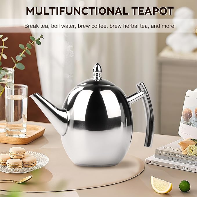 Jadeshay Tea Kettle, 1L Large Stainless Steel Teapot Coffee Pot with Removable Filter for Home, Hotel, Cafe, Bar, Restaurant