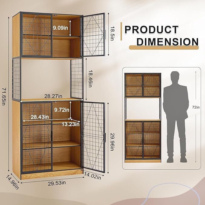 VECELO 72in Tall Kitchen Pantry Cabinet with Doors and Shelves, Large Freestanding Storage Cupboard with Countertop Hutch, Oak