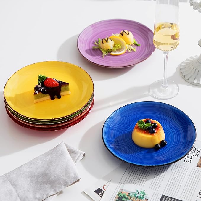 vancasso Bonita Multicolour Dessert Plate Set of 6, Handpainted Side Plate in Rustic Look Tableware, 7.5 inch Side/Salad/Fruit/Snack Plate(18.8 * 18.8 * 2.2cm)
