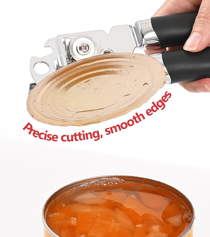 Ugotit Stainless Steel Manual Can Opener with Bottle Opener- Smooth Edge Handheld Heavy Duty Opener for Seniors & Camping, Multifunctional Kitchen Tool, Magnetic Lid Remover, Safe Cut