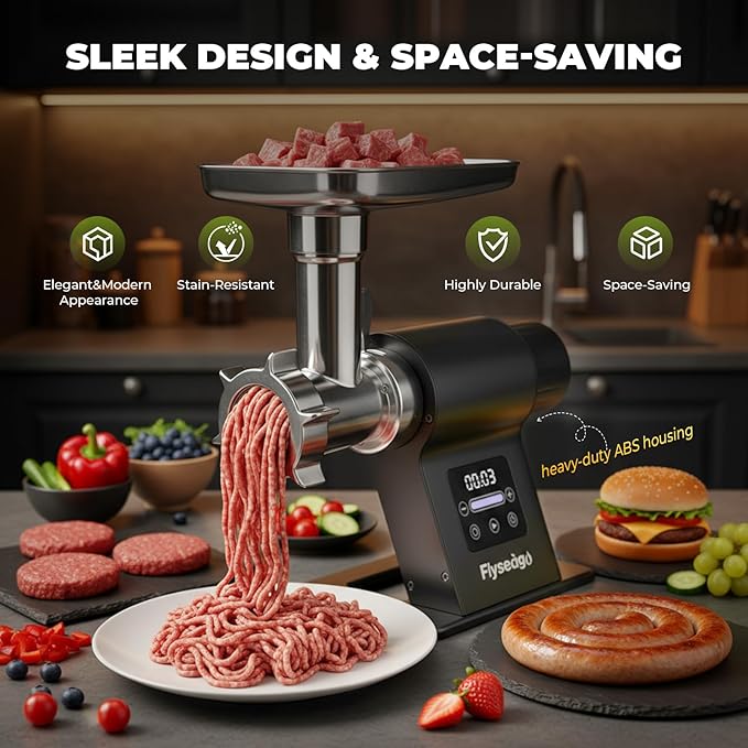 Meat Grinder Electric 3200w Commercial Touch LED Screen Heavy Duty Metal Gearbox Meat Grinder with Timing and Sausage Stuffers, Kubbe Kit for Household Use & Commercial
