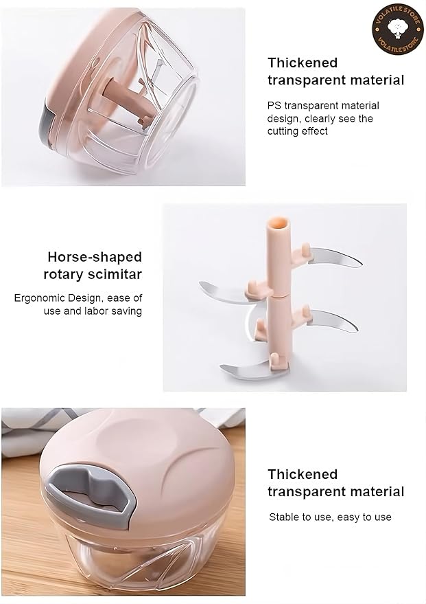 Manual Vegetable Cutter Chopper, Hand Pull String Fruit and Vegetable Chopper and Mincer, Stainless Steel Blades, BPA Free (Blue, 500ml)